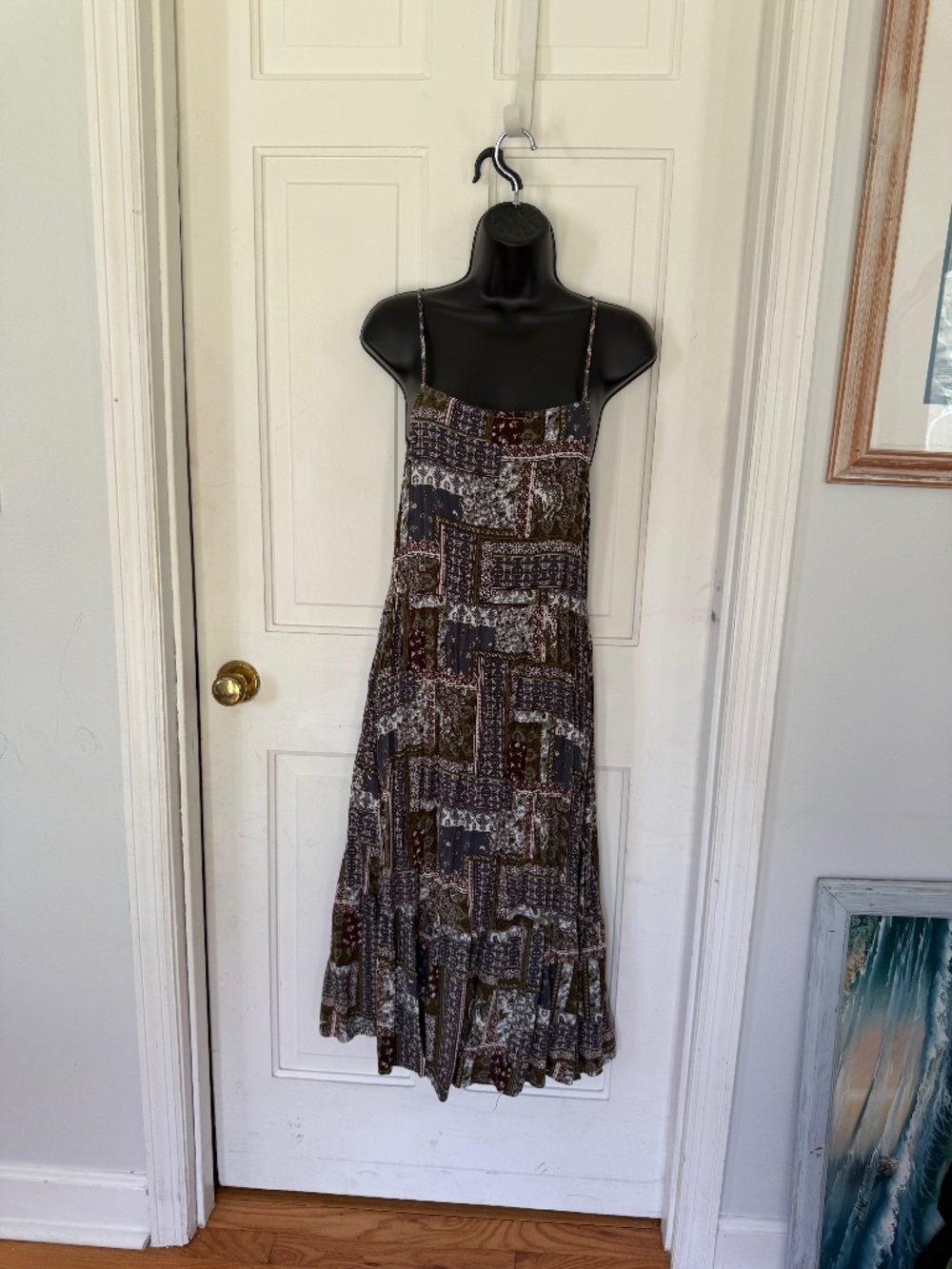 Bohemian Patchwork Midi Dress in Brown
